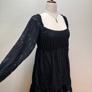 Rewind‎ Romantic Fairy Goth Y2K Babydoll Black Floral Lace Dress Women Medium